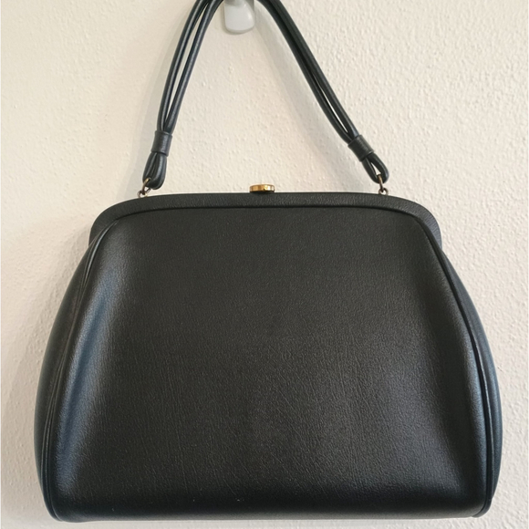 Vintage 1950s Theodor California Black Faux Leather Handle Handbag Purse - Picture 2 of 12
